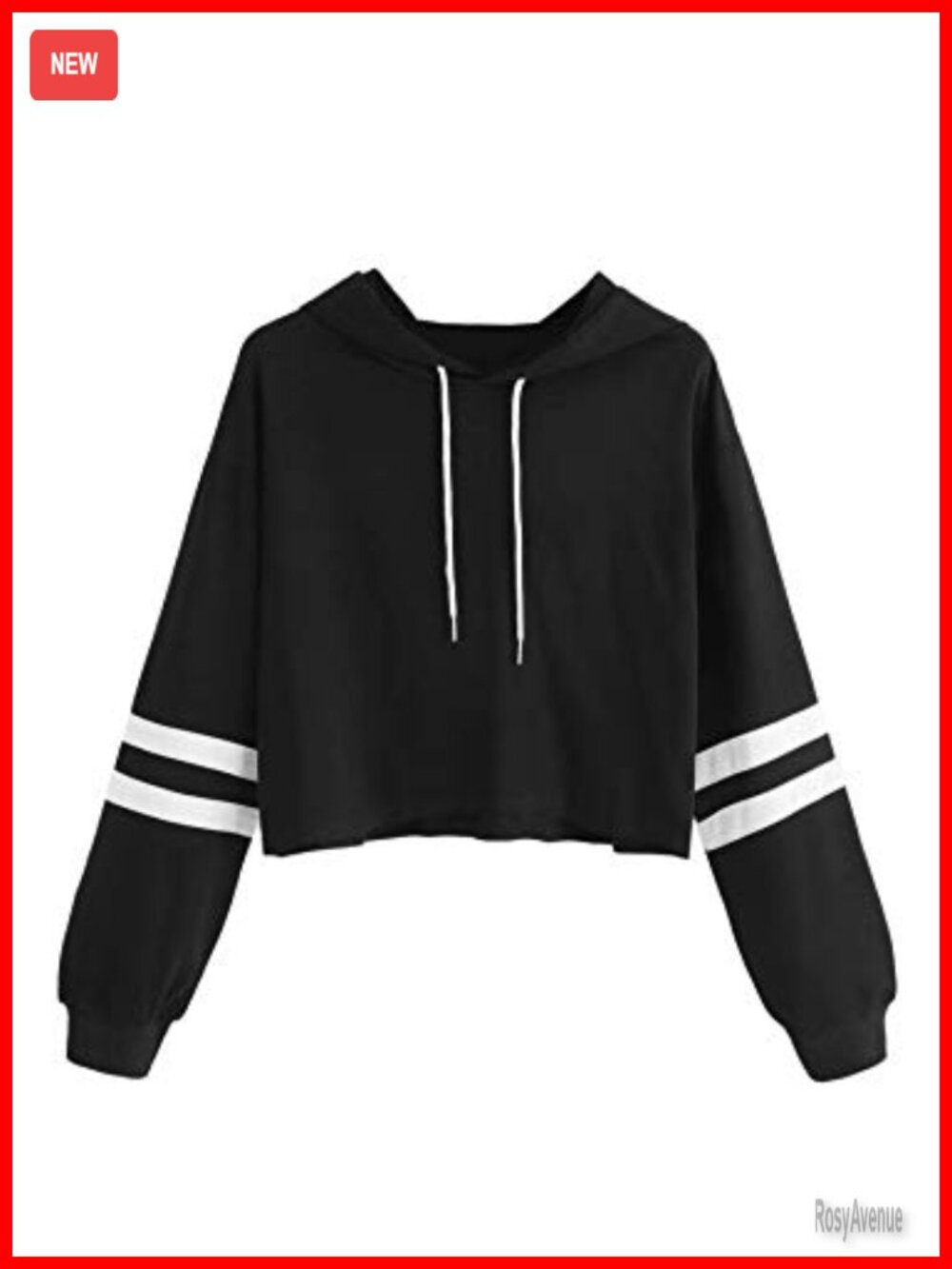 Hooded Long Sleeve Crop Top Sweatshirt Stripe Sleeve Pullover